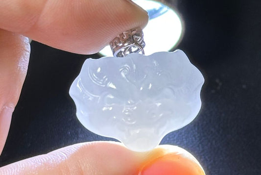 Certified Smoky Gray Jade Carved Beast Face Pendant, Gray Nephrite Jade S925 Sterling Silver Pendant, 天然冰底浅烟紫和田玉雕刻兽面吊坠