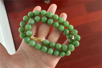 12mm, Certified Natural Powder Green Nephrite Jade Bead Necklace, 天然俄料7号矿色标粉绿项链