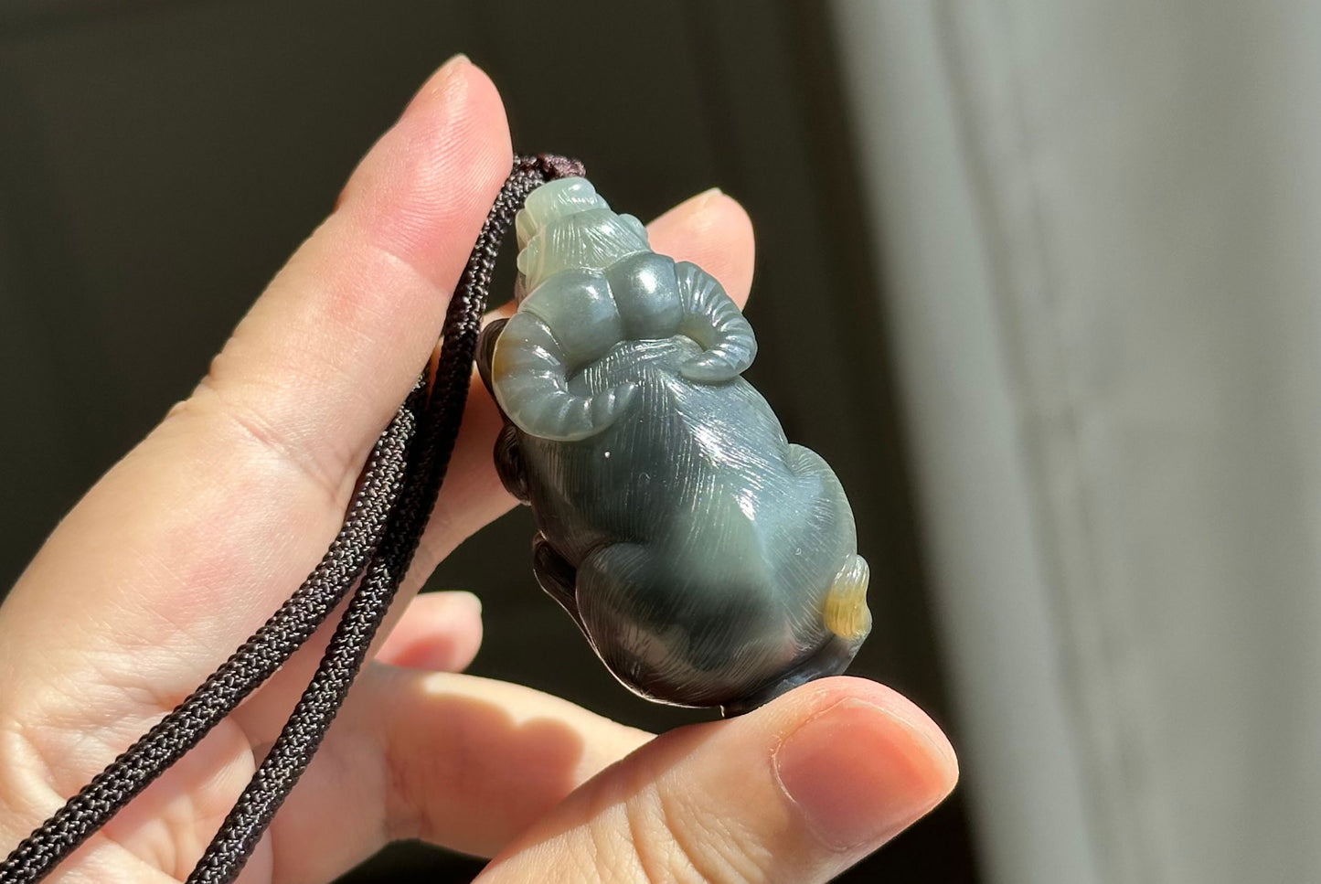 Certified Natural Loulan Tricolor Nephrite Jade Hand-Carved Ox Pendant, 天然楼兰三色和田玉手工雕刻牛吊坠（扭转乾坤）