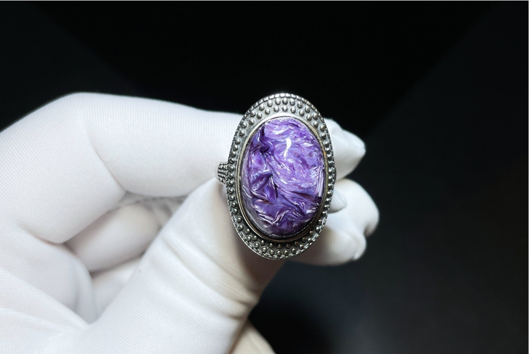 Natural Top Grade Charoite Silver Ring, Purple Charoite with best looking swirls patterns, Natural Charoite Ring, 天然收藏级俄罗斯紫龙晶纯银戒指