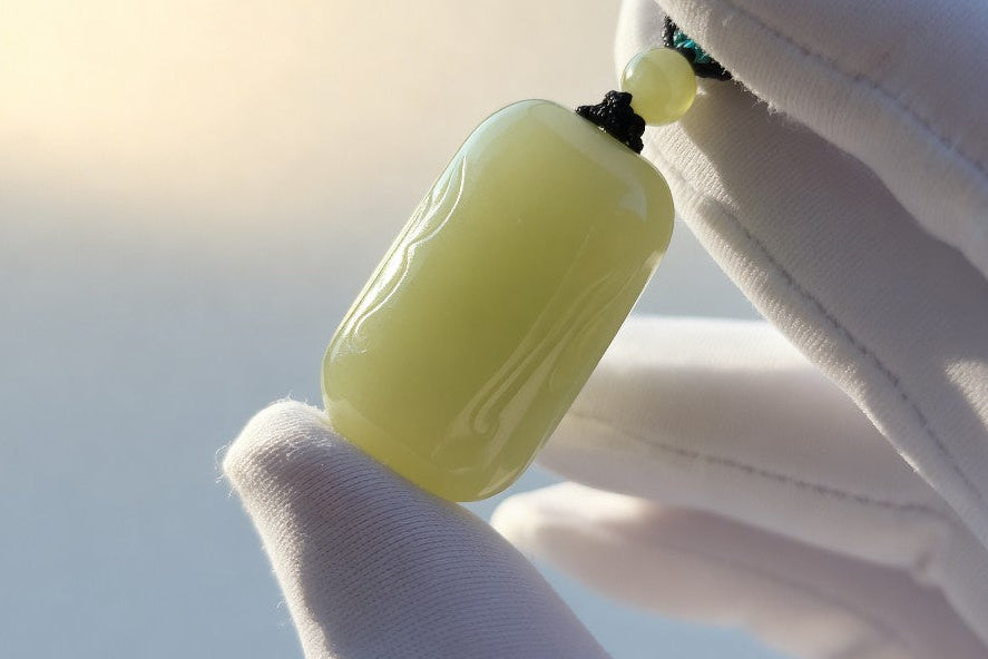 Certified Natural Yellowish-Green Nephrite Jade Wushi Pai Pendant | Peace Talisman | Small Plain Jade Pendant, 天然青黄玉无事牌吊坠