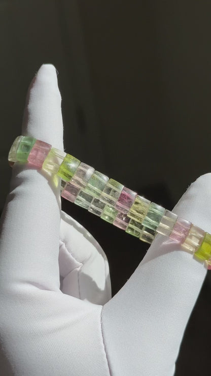Certified Natural Macaron Rainbow Tourmaline Bracelet, High Clarity Rainbow Tourmaline Bracelet, 天然马卡龙碧玺手牌