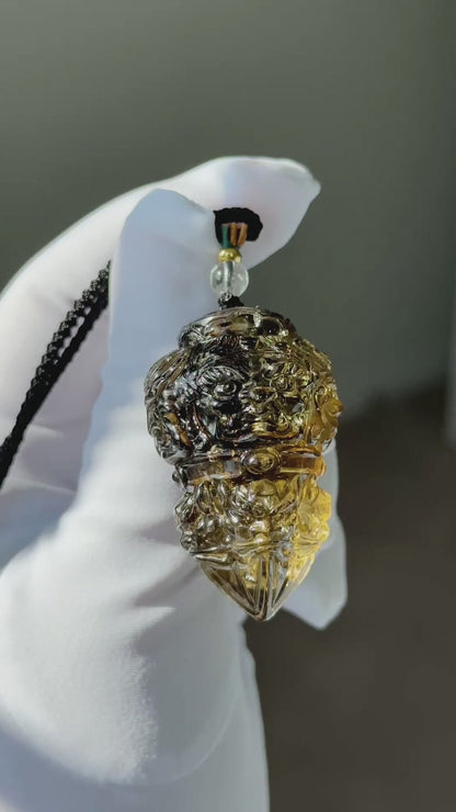 33.028grams, Natural Greenish Libyan Desert Glass Tektite Four-Faced Buddha Vajra Pendant, Collector-Grade Tektite | Powerful Spiritual Amulet, 天然四面金刚杵利比亚陨石吊坠