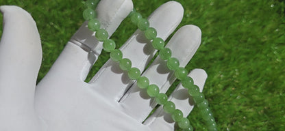 8mm, Certified Natural Siberian Green Nephrite Jade Beads Bracelet, 天然阳绿碧玉项链