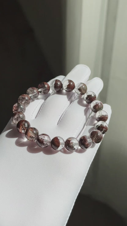 10.5mm,+ Certified High Grade Natural Red Phantom Quartz Bracelet, Treasure Bowl Red Phantom Quartz Bracelet, 天然聚宝盆红幽灵水晶手串