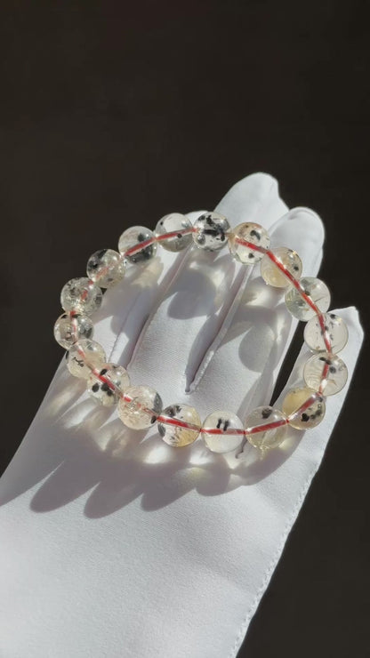 11mm, Certified Rare Find Natural Top Grade Citrine with Hollandite Beads Bracelet, Citrine Hollandite Quartz, 巴西天然黄水晶海胆手串