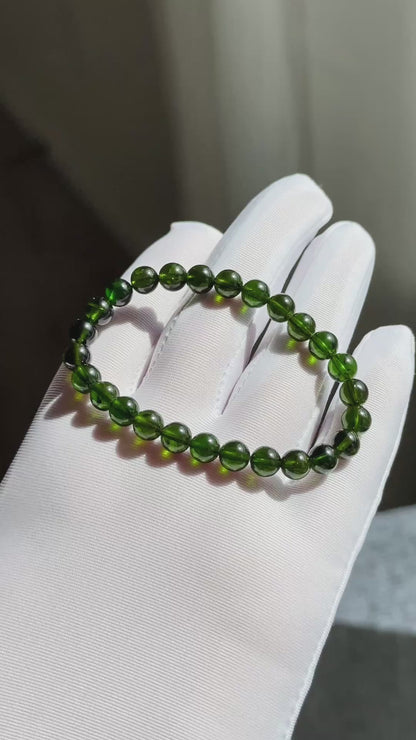 6.5mm+, Certified Natural High Clarity Chrome Diopside Beads Bracelet, Chrome Diopside Bracelet, 天然玻璃体透辉石手串