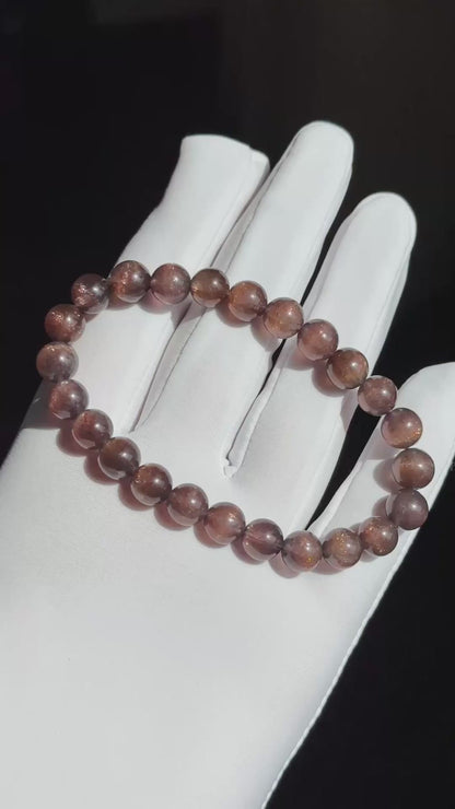 8mm+, Certified Natual Sunstone In Iolite Bracelet, "BLOODSHOT" IOLITE, Natural Cordierite Bracelet,  天然收藏级滴血堇青石金草莓堇青石手串