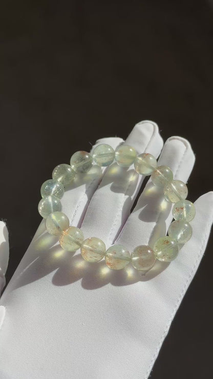 11mm+, Certified Rare Find, Collector's Grade Natural High Clarity Arusha Green Beryl Bracelet, 天然坦桑尼亚收藏级阿鲁沙金太阳绿柱石手串