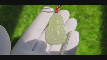 Certified Natural Qingshui Nephrite Jade Carved Guanyin Pendant, 天然晴水和田玉观音吊坠
