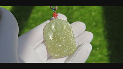 Certified Natural Qingshui Nephrite Jade Carved Guanyin Pendant, 天然晴水和田玉观音吊坠