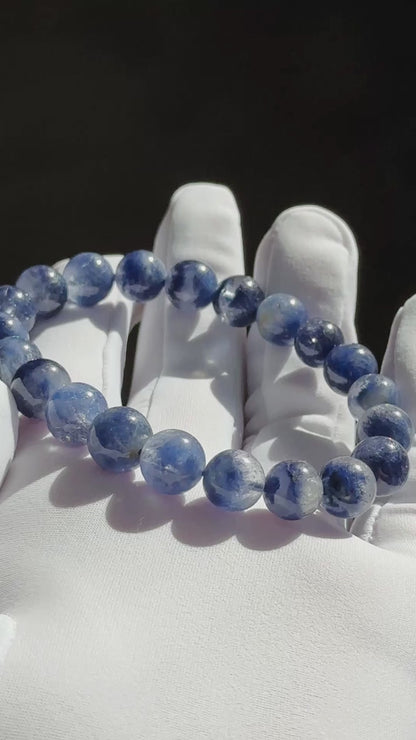 9mm, Certified Rare Find Natural Genuine Blue Dumortierite Beads Bracelet, Dumortierite Crystal Beads Bracelet, 天然收藏级浓郁蓝线石蓝绒发晶手串
