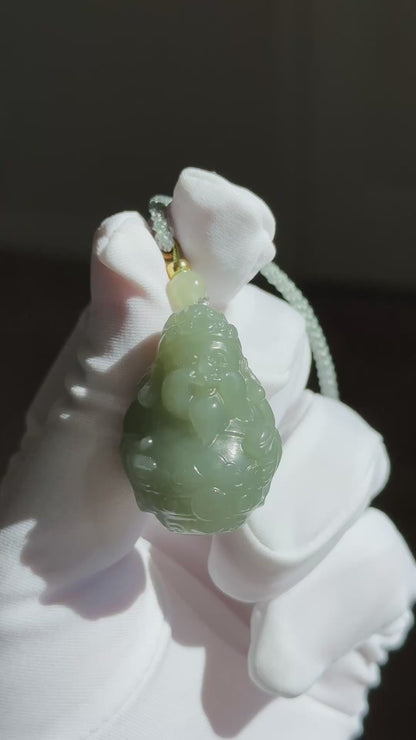 Certified Natural Untreated Blue Nephrite Jade Carved Caishen (God of Wealth) Pendant, 且末蓝和田玉财神
