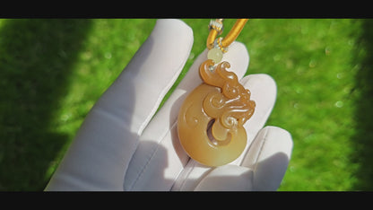 Certified Natural Qiemo Sugar and Warm White Nephrite Jade Hand Carved Antique Dragon Pendant, 天然且末糖白和田玉手工雕刻仿古龙精品吊坠