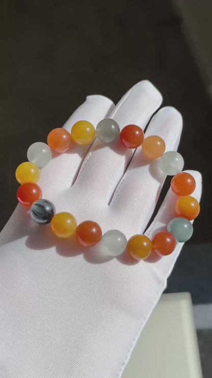11.5mm+, Certified High Quality Natural Multi-color Rabbit Hair Rutile Quartz Bracelet, Multi Rabbit Hair Quartz Bracelet, 天然彩兔水晶手串