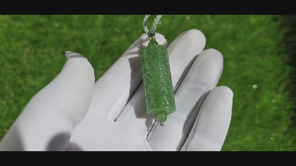 Certified Natural Spinach Green Nephrite Jade Carved Barrel-shaped Pendant，天然阳菠菜绿碧玉桶珠吊坠