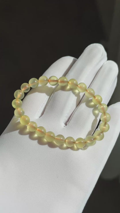 7.2mm+, Certified Natural High Quality Yellow Prehnite Bracelet, Natural Gold Prehnite Bracelet 天然冰种巴西金葡萄石手串