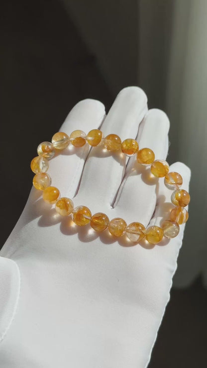 9mm, Natural Yellow Hematoid Quartz Bracelet, golden healer quartz bracelet, 天然黄胶花水晶手串