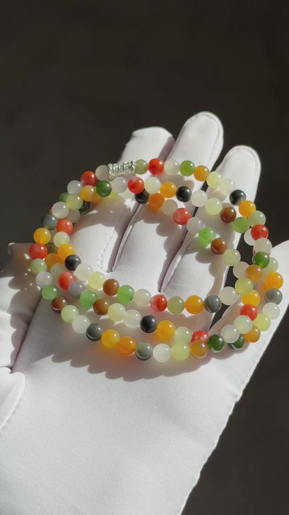 Certified Natural Multi Nephrite Jade, Nanhong Agate and Yellow Agate Beads Necklace, 天然和田玉南红缅黄多宝项链