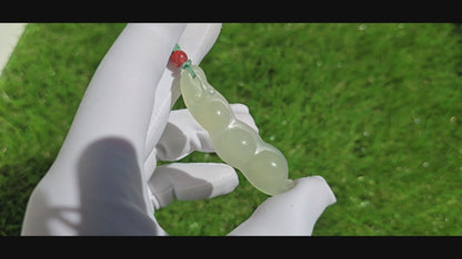 Certified Natural Icy Qingshui Nephrite Jade Hand Carved Lucky Bean Pendant, 天然晴水和田玉手工雕刻福豆吊坠