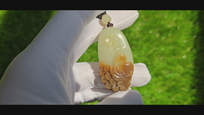 Certified Natural Qiemo Sugar-White Nephrite Jade Hand Carved Peacock Pendant, 天然且末糖白和田玉手工雕刻孔雀吊坠