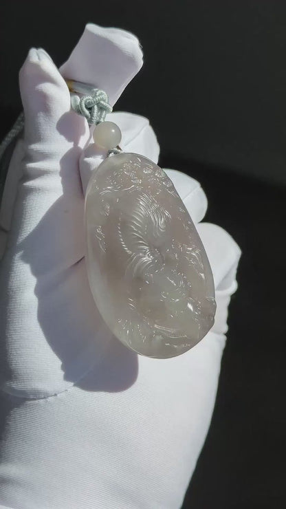 Certified Natural Smoky Purple Nephrite Jade Hand-Carved Tiger Pendant