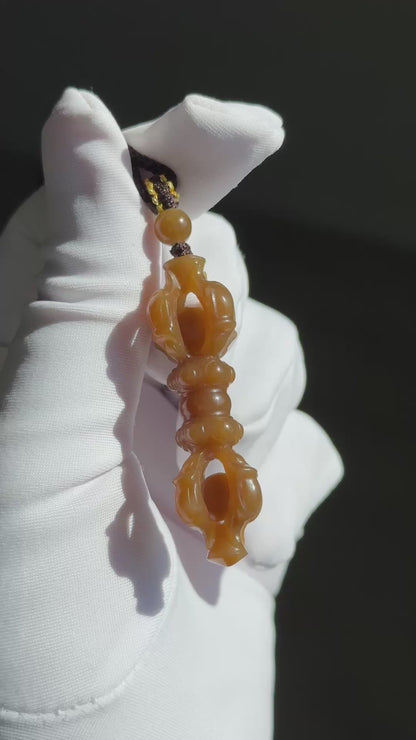 Certified Natural High Quality Sugar Brown Nephrite Jade Hand Carved Vajra Pestle Pendant, 天然且末糖玉手工雕刻降魔杵吊坠