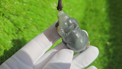 Certified Natural Loulan Tricolor Nephrite Jade Hand-Carved Ox Pendant, 天然楼兰三色和田玉手工雕刻牛吊坠（扭转乾坤）