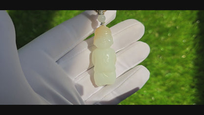 Certified Natural Russian White Nephrite Jade Hand Carved Little Wealth Bringer Pendant, 天然俄料和田白玉带糖手工雕刻小地主吊坠