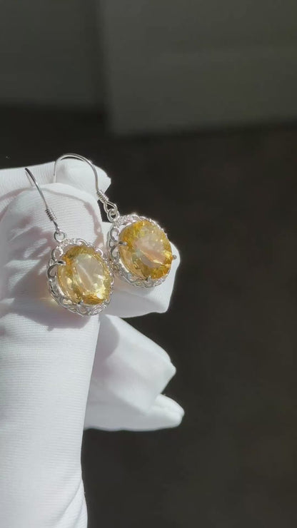 10x12mm, Natural Gem Grade Citrine Earrings, Natural citrine French Hook Earrings, Oval cut Natural Citrine, citrine jewelry, 天然宝石级暴力黄水晶耳坠