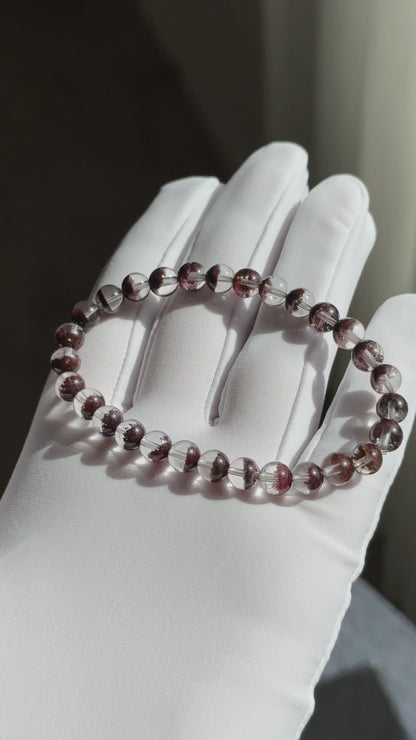 6.5mm,+ Certified High Grade Natural Red Phantom Quartz Bracelet, Treasure Bowl Red Phantom Quartz Bracelet, 天然聚宝盆红幽灵水晶手串
