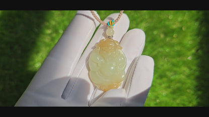 Certified Natural Qiemo Sugar-White Nephrite Jade Hand-Carved Caishen God of Wealth Pendant, 天然且末糖白天地糖手工雕刻财神吊坠