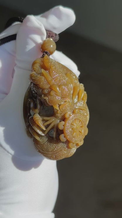 Big 94Grams, Certified Natural Full Brown Sugar Nephrite Jade Hand-Carved Dragon Small Handle / Big Pendant, 天然且末老红糖手工雕刻龙,小手把大挂件