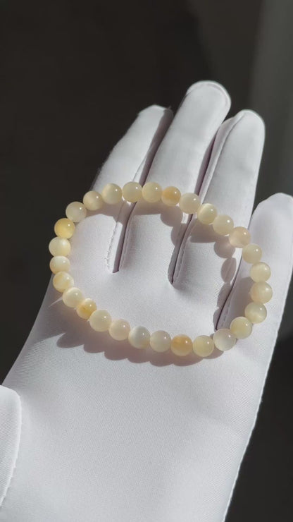 6.5mm+, Certified Top Grade Natural Cream White Rabbit Hair Quartz Bracelet, Cat Eye Rabbit Hair Rutile Quartz Bracelet, 天然收藏级猫眼灰白兔毛手串