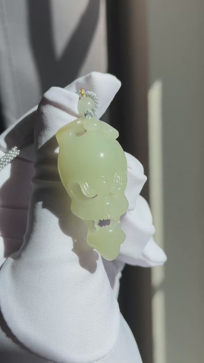 Certified Natural Qiemo Warm White Nephrite Jade Hand-Carved Skull Pendant, 天然且末白和田玉手工雕刻骷髅吊坠
