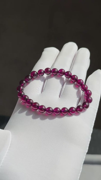 7mm+, Certified Top Grade Natural Brazil Purple Garnet Bracelet, Purple Garnet bracelet, 天然收藏集玻璃体巴西紫牙乌石榴手串