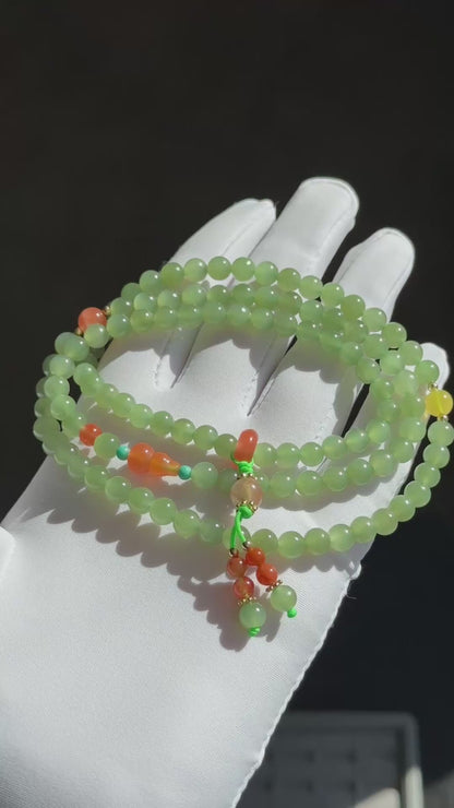 6mm, Certified Natural Green Nephrite Jade Bead Necklace, 天然碧玉项链