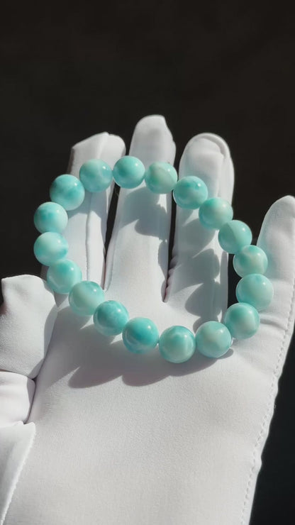 11mm, Natural High Quality Dominican Blue Larimar Beads Bracelet, Dominican Republic Larimar Bracelelt, 多米尼加天然海纹石手串