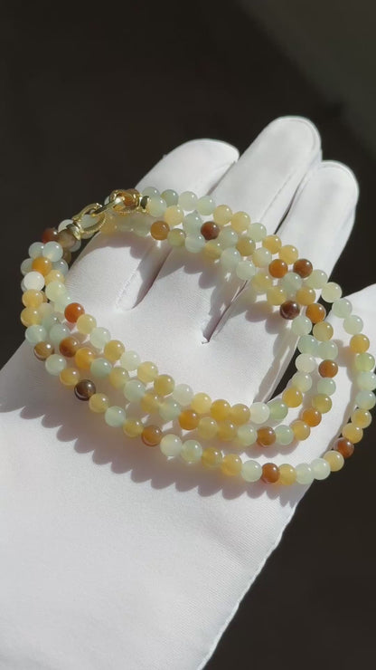 5mm, Certified Top Quality Natural Icy Multi Color Nephrite Jade Beads Necklace, 天然多宝且末和田玉项链