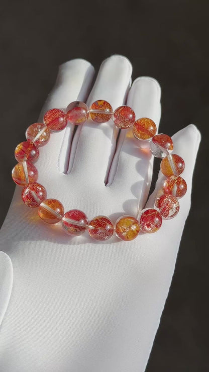 11mm, Certified Natural Collection Grade Rare Koi Hematoid Quartz Crystal Bracelet, Natural Hematoid Crystal Bracelet, 天然稀有稀有麒麟锦鲤胶花水晶手串