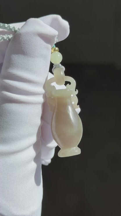 Certified Natural Hand-Carved Smoky Purple Nephrite Jade Vase Pendant, 天然烟紫和田玉手工雕刻宝瓶吊坠