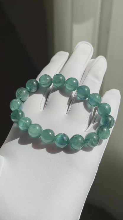 11mm+, Certified Undyed Icy Transparent Greenish Blue Kyanite Bracelet, Kyanite Bracelet, 稀有透体无烤无染绿蓝晶石
