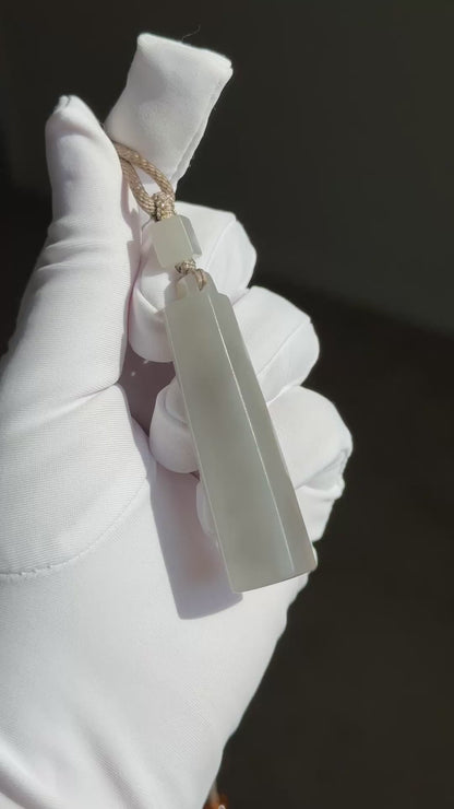 Certified Natural Smoky Gray Nephrite Jade Carved Triangle-Bar Pendant, 天然烟灰和田玉吊坠