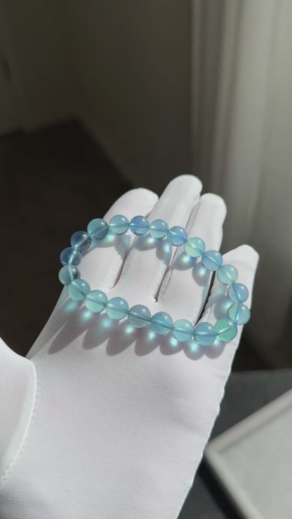 9mm+, Certified Natural Blue Aquamarine Bracelets, High Clarity Deep Blue Aquamarine, 天然高冰透海蓝宝手串