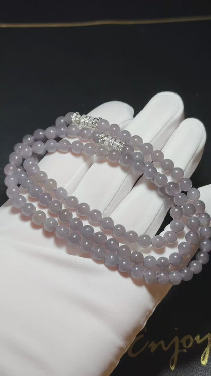 6mm, Certified Natural Smoky Purple Nephrite Jade Beads Necklace/ Necklace and Bracelet, 天然烟紫和田玉项链