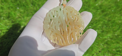 Certified Natural Qiemo Sugar-White Nephrite Jade Carved Bamboo Pendant, 天然且末糖白雕刻竹节圆牌吊坠